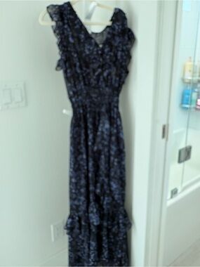 Misa Los Angeles Navy Floral Ruffle Maxi Dress
